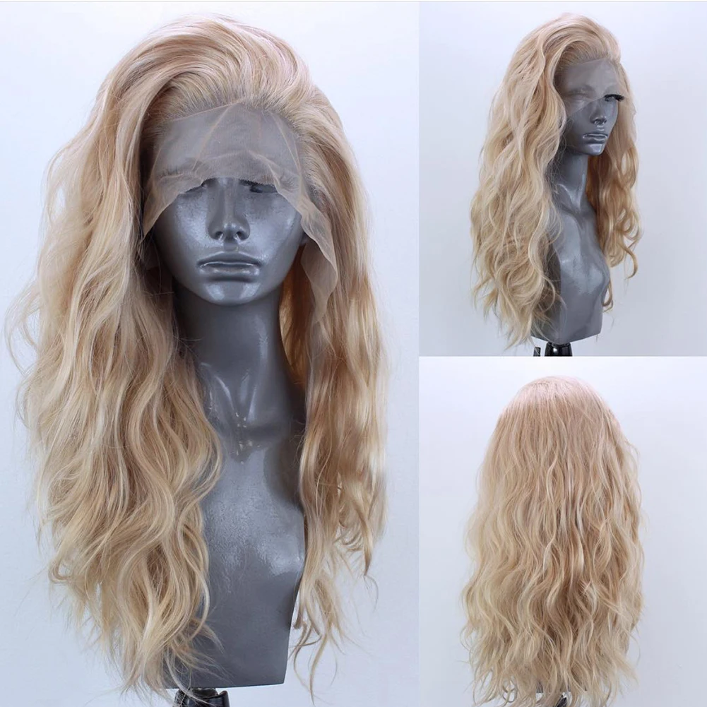 Brown Highlight Lace Front Wigs Wave Synthetic13x3  Lace Wig with Baby Hair Heat Resistant Fiber Hair with Baby Hair