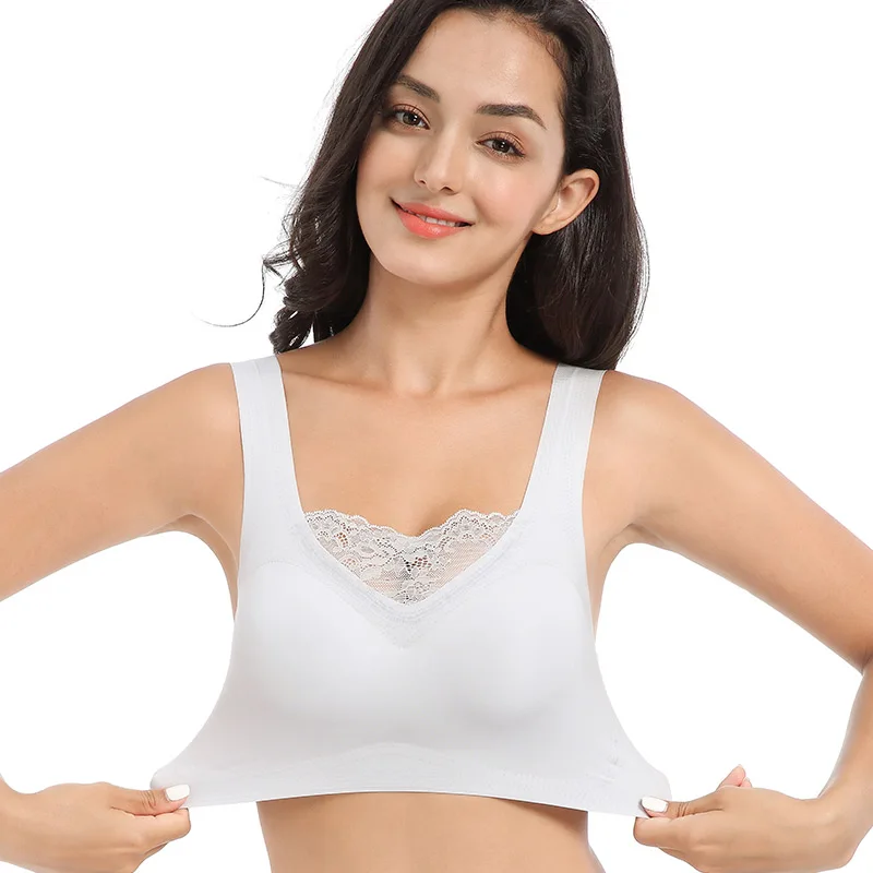 Xianqifen sports plus size bras for women seamless push up wireless vest sexy sleep bralette lace brassiere 110 115 M XL top bh