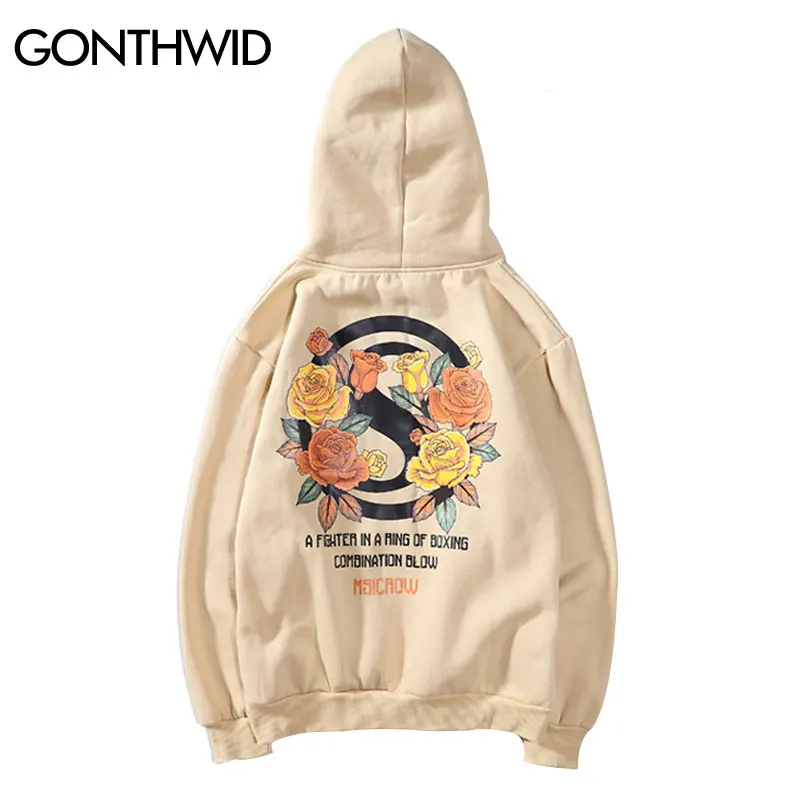 GONTHWID флисовые толстовки с капюшоном принтом роз уличная Мужская толстовка в