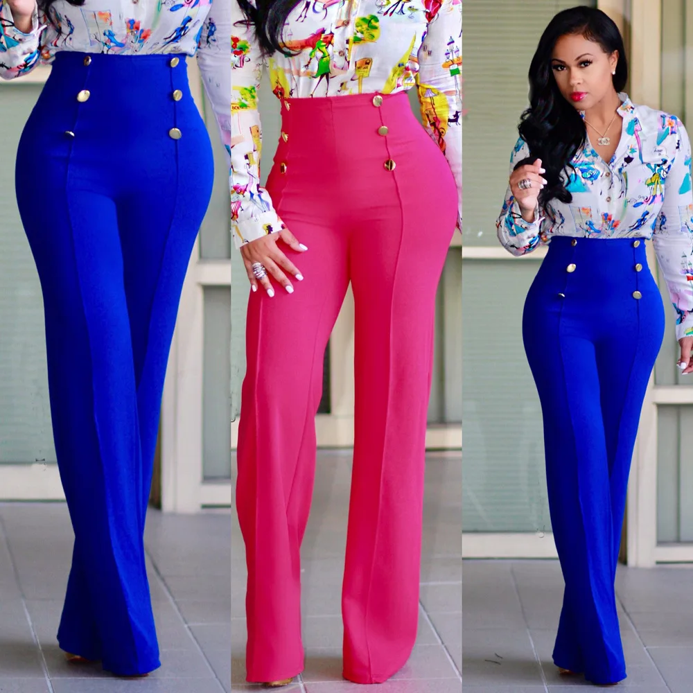 

High waist double breasted straight suit pants solid color loose wide leg pants professional women's office work clothes