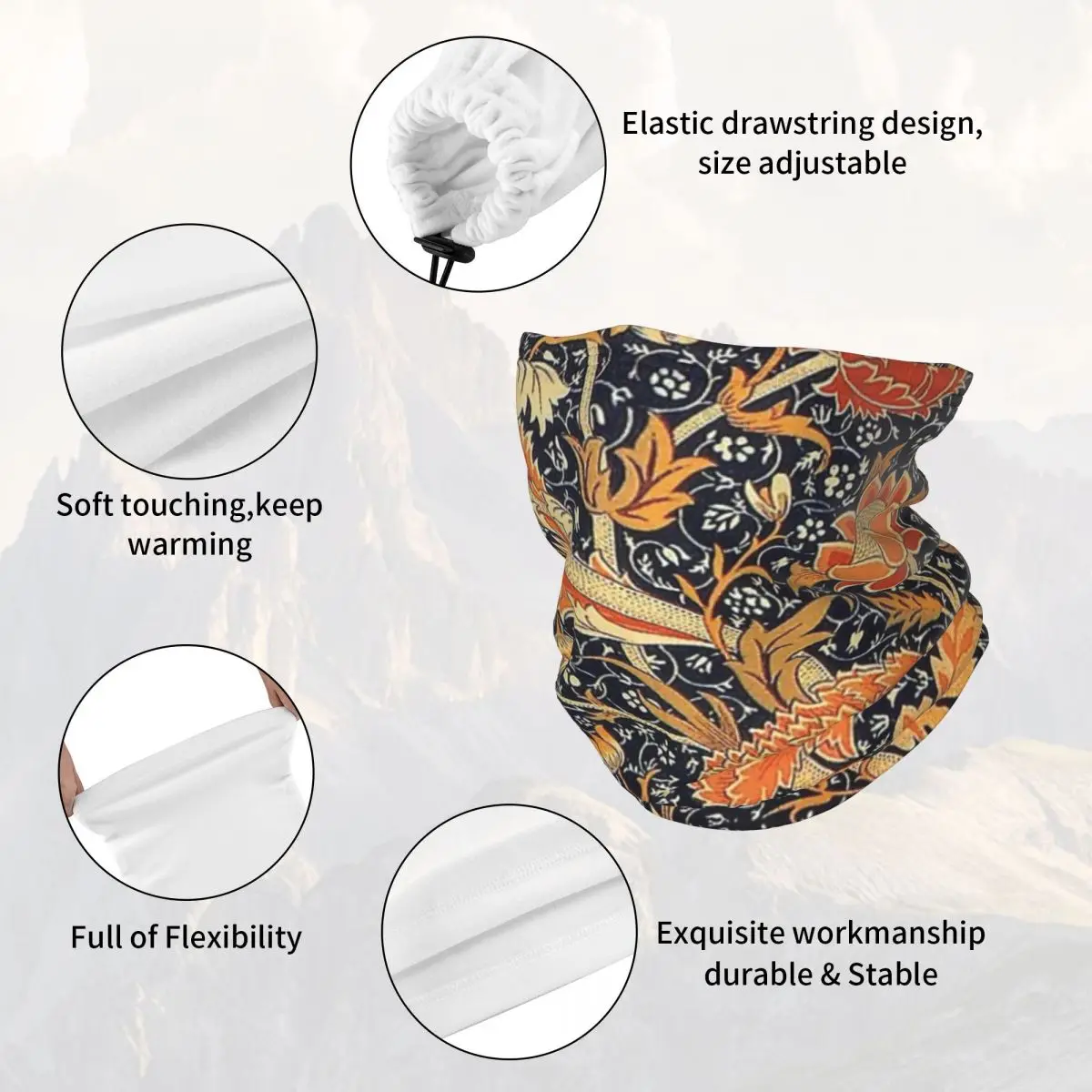 William Morris Orange Cray Floral Balaclava Mask Scarf Bandana Hunting Winter Facemask Airsoft Knitted | Спорт и развлечения