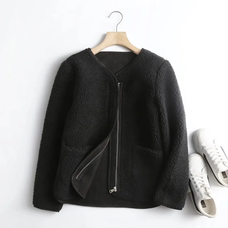Winter 2021 Lamb Wool Women Jacket Women's Fur Lamb Clothing Zipper Solid Loose Lamb Plush Short Coat Fashion Fleece Warm Jacket