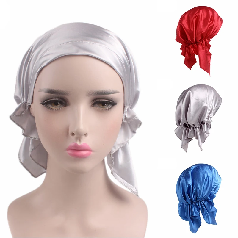 Шапка-тюрбан атласная однотонная с бантом и длинным хвостом | Тематическая