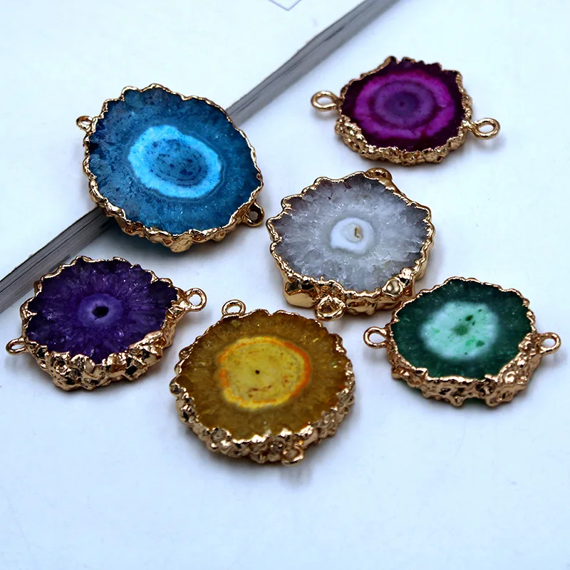 Соединитель из натурального кристалла с солнечным цветком двойное кольцо кулон