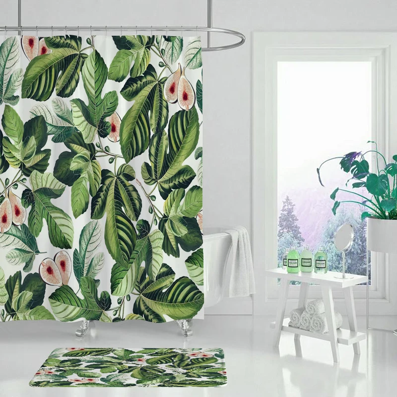 Занавеска для душа с зелеными тропическими растениями занавеска ванны