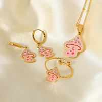 minar wonderful pink color enamel mushroom spark rhinestone pendant necklace for women ladies thin chain necklace accessories