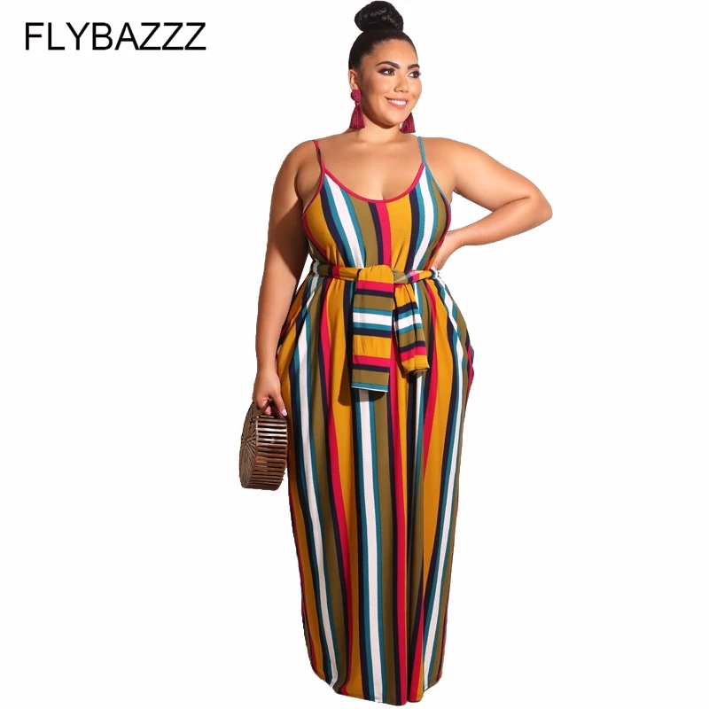 Размера плюс с принтом в полоску летнее платье поясом 2019 и сексуальными