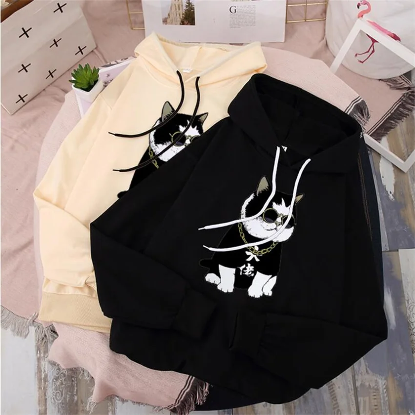 

Spring and Autumn Men 2021 new Japanese and Korean animation cat print male long sleeve hooded loose hooded Chlamajuku fashion