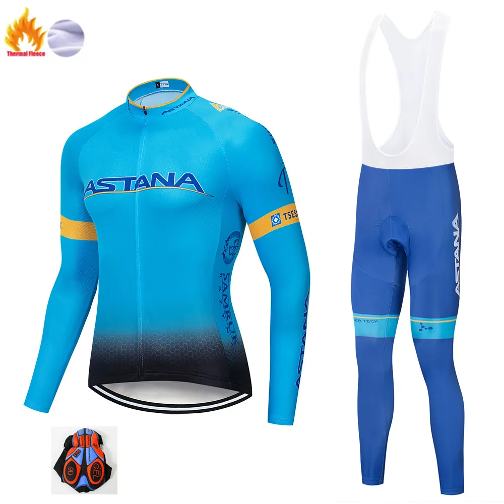 Астана Maillot Ropa Ciclismo Invierno зимняя велосипедная Джерси термальная флисовая одежда с длинным рукавом велосипедная одежда - Цвет: Winter suit