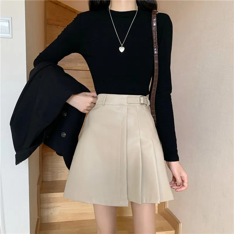 Юбка женская плиссированная из искусственной кожи Милая Черная мини-юбка для