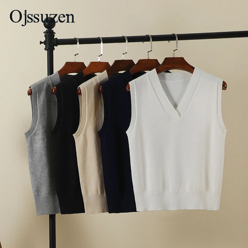 

Spring Autumn Winter V Neck Knitted Vest Women's White Grey Sweater Vest Women Sleeveless Sweater Pullovers Casual Black Coffee
