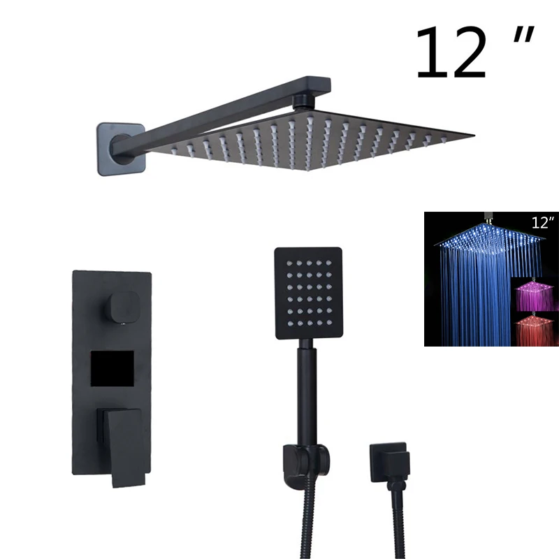 led 12 inch shower 3 JIENI матовый черный Ванная комната душа Осадки Насадки для душа 2 способа цифровой Дисплей смеситель 3-функции цифровой смеситель для душа - Цвет: led 12 inch shower 3