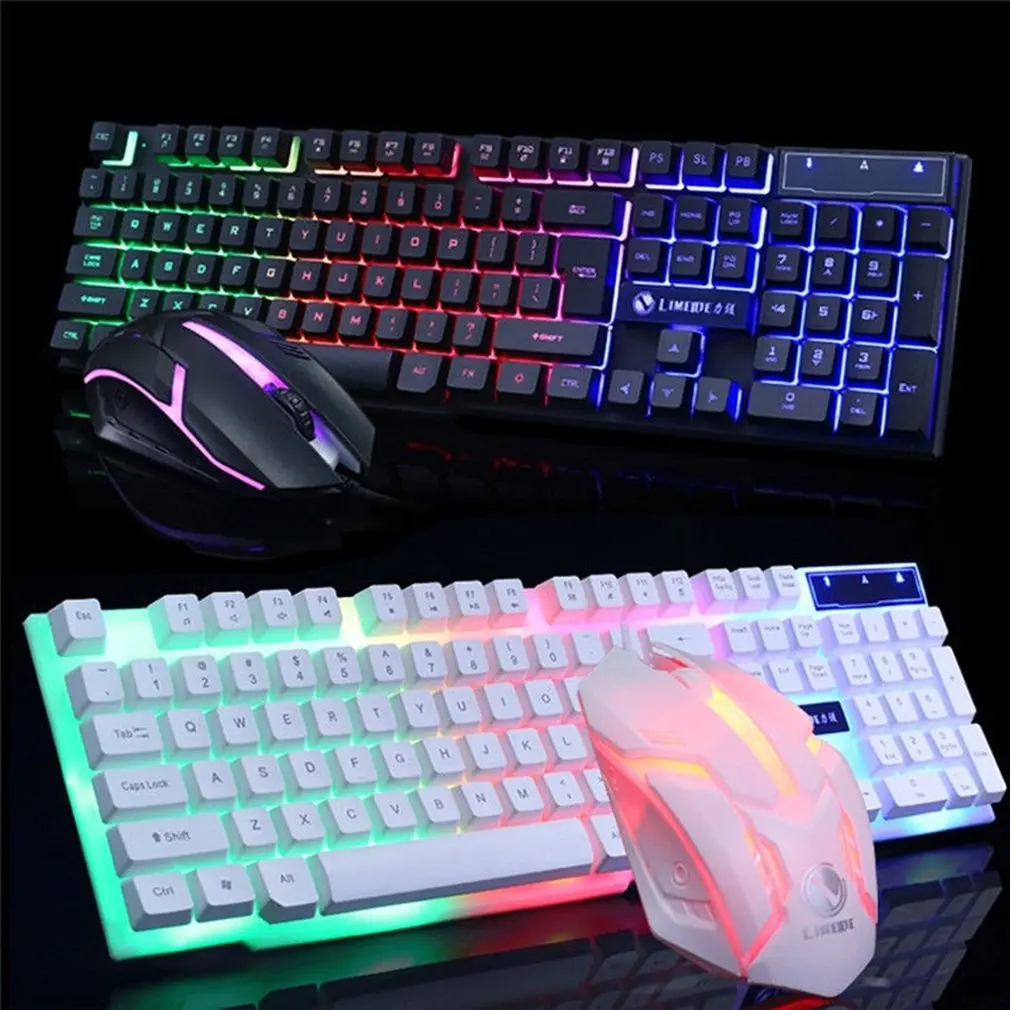 

LED Glowing Computer Desktop Wired Mechanical Keyboard And Mouse Game Set USB Wired Gaming Keyboard For Window