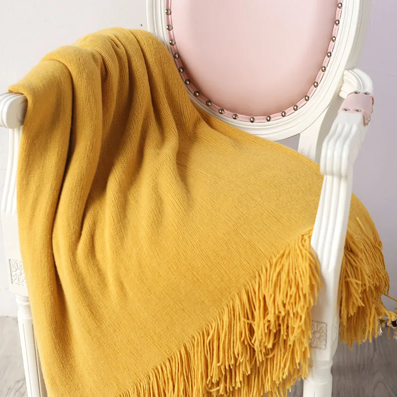 Одноцветное вязаное пледы нитки одеяло для дивана кровать путешествие самолет