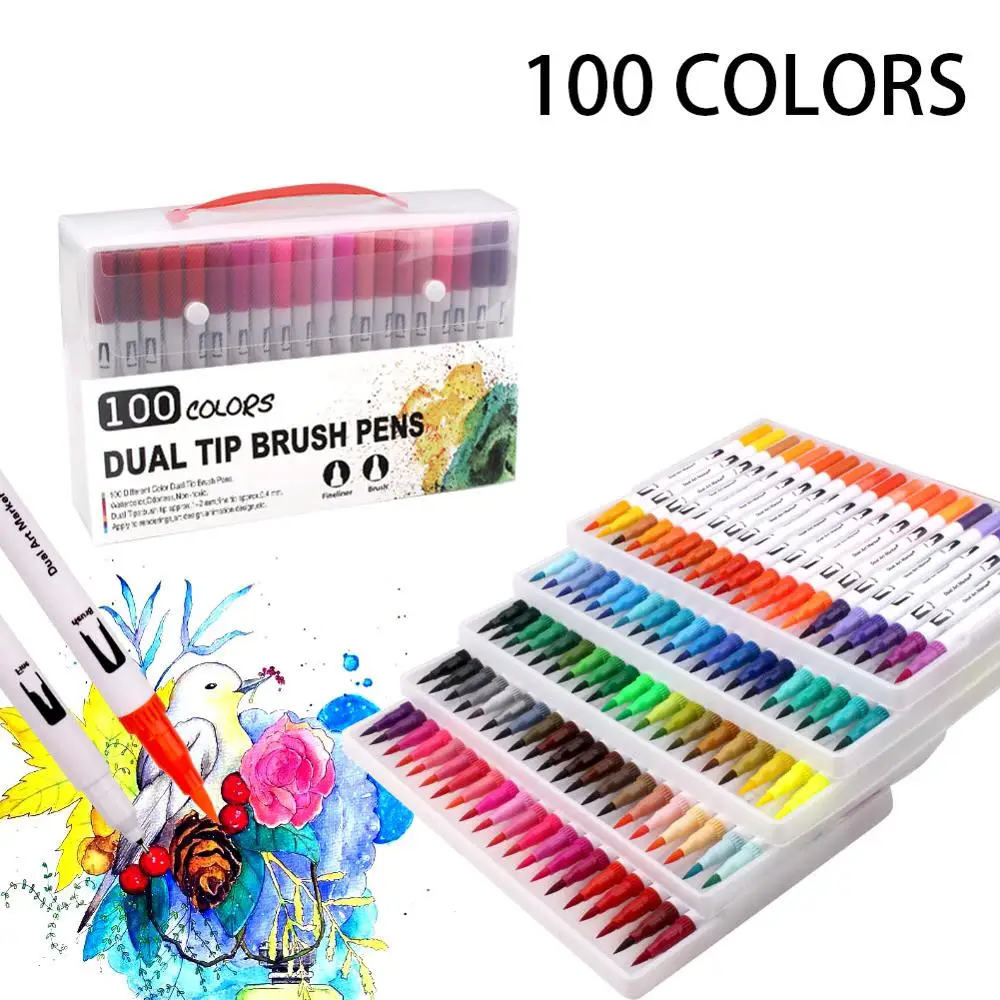 

Dual Brush Pen Set Watercolor Art Markers with Two-Sided Tips, Bright and Vivid Colors, Acid Free 120 Different Shades