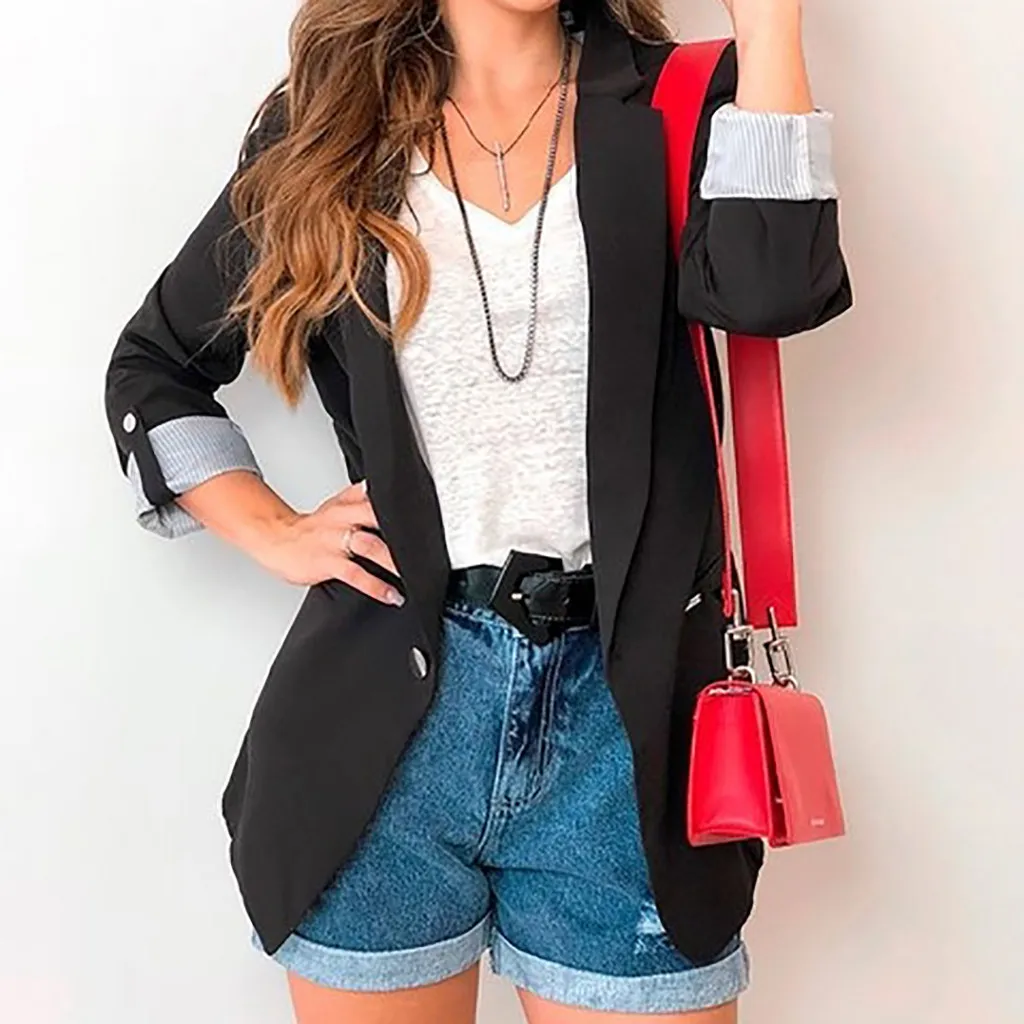 Женская верхняя одежда пальто жакеты модная женская однотонная куртка с