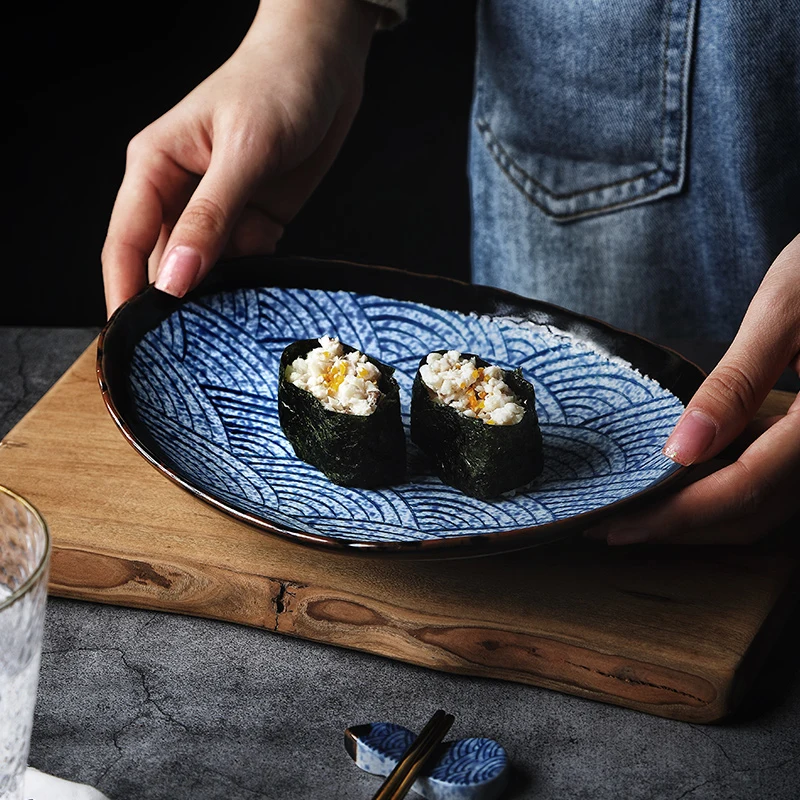 

Sea ripple and wind Japanese-style underglaze ceramic plate breakfast plate sushi plate vegetable plate fruit plate cooking plat