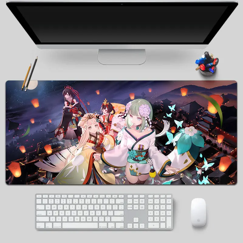 

800x300mm Japanese Aesthetic Kawaii mouse pad large desk for teen girls for bedroom cute mousepad Kimono beauty mouse pad anime