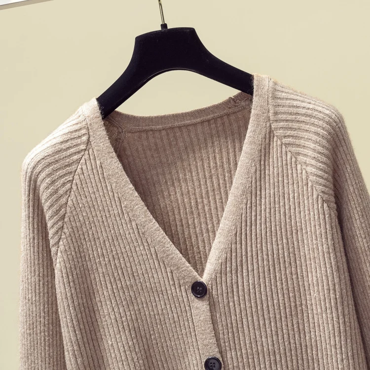 Вязаный кардиган осень длинный рукав v-образный вырез свитера женский корейский