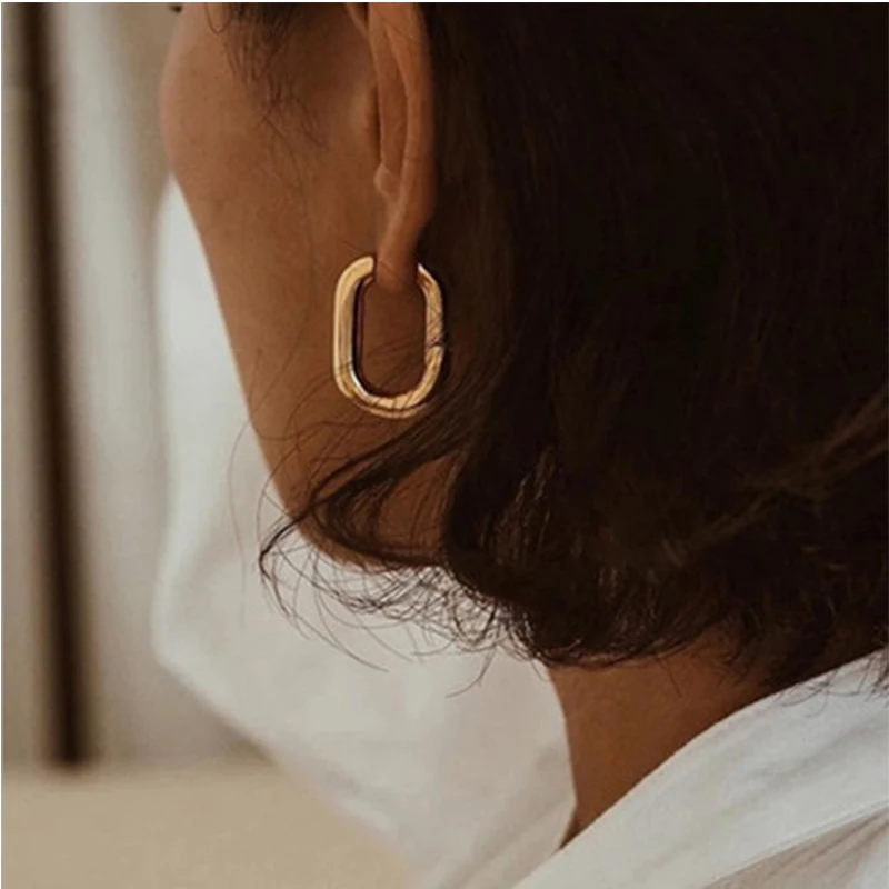 

Minimalist Gold Silver Earrings INS Fashion Geometric Ellipse U-Shape Ear Accessories For Women Elegant Jewelry Gifts
