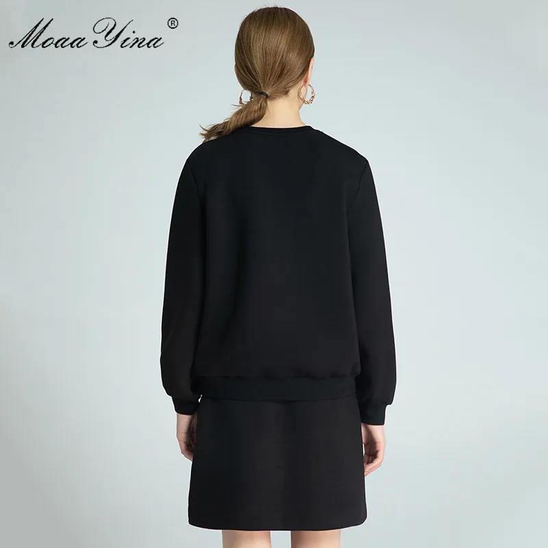 

MoaaYina Fashion Designer Set Spring Autumn Women's Long sleeve knitting Pullover Tops+Short skirt Embroidery Two-piece set