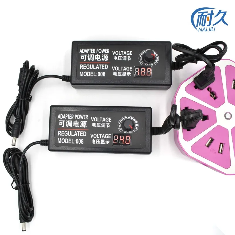 

3-24v adjustable voltage DC power adapter stepless speed regulation and dimming 9V 12v5a with display screen multi-purpose 60W