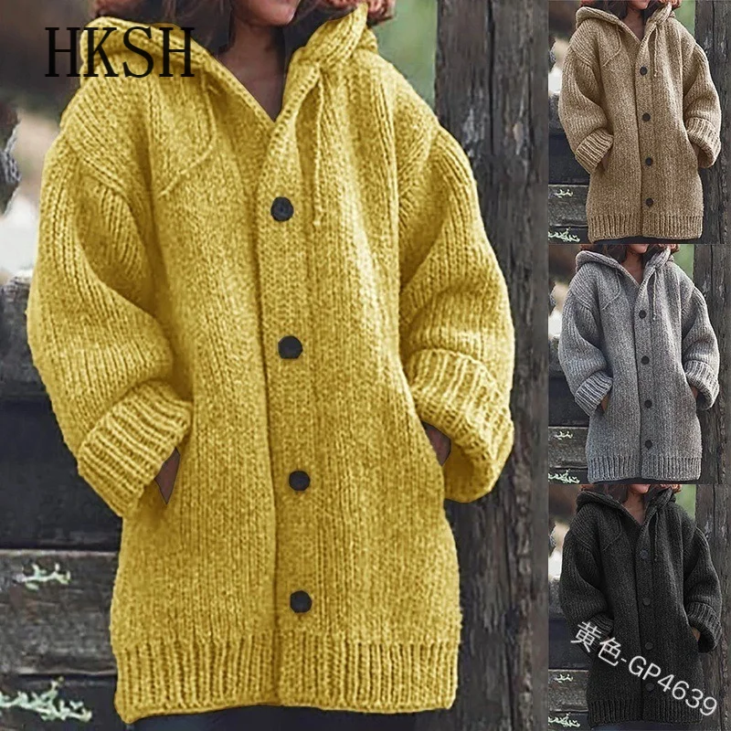 

Women's Hoodie Fashion Medium Length Hooded Coat Long Cardigan Sweater Autumn Winter Casual Knitted Cardigan