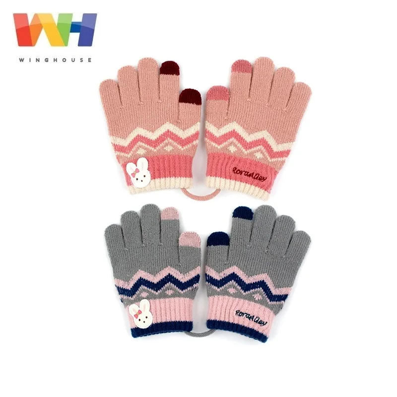 Детские перчатки из Южной Кореи вязаные с сенсорным экраном и пятью пальцами для
