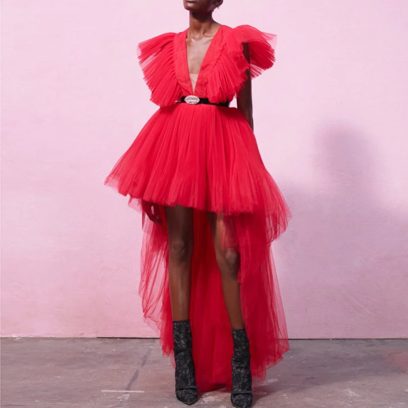 Красное бальное платье с глубоким вырезом v образным для девочек Короткие