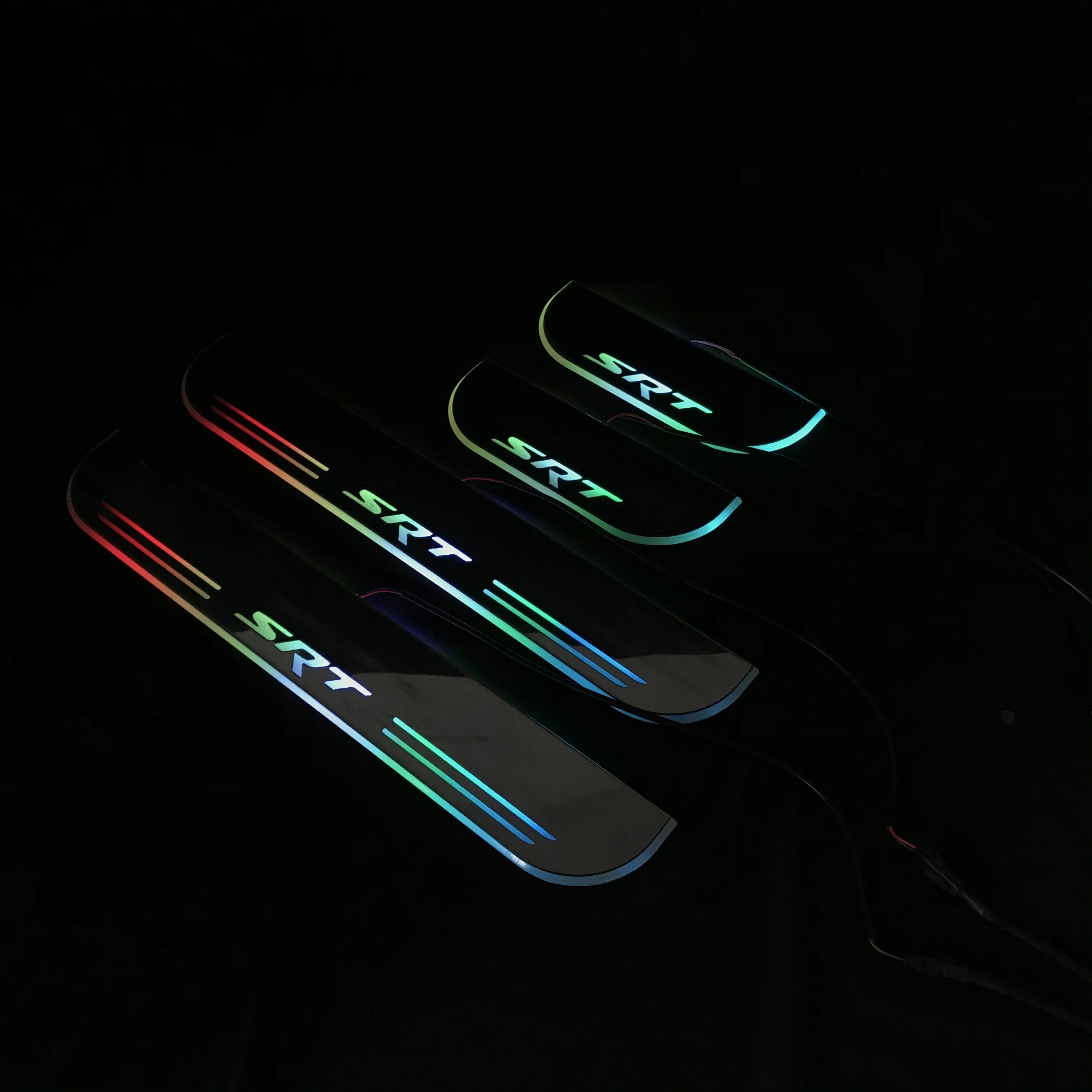 

4PCS acrylic mobile LED welcome scooter wear plate door sill frame path light for jeep grand cherokee srt Flow/fixed light