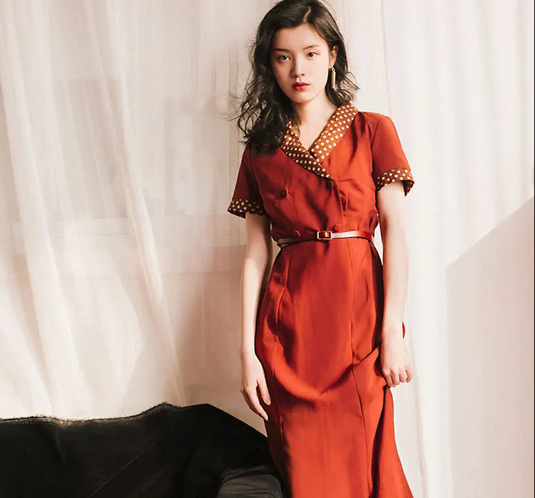 

Women Summer Spring Dress Vintage Polka Dot Party Rockabilly V-Neck Short Sleeve Dress Robe Femme Sundress Vestidos