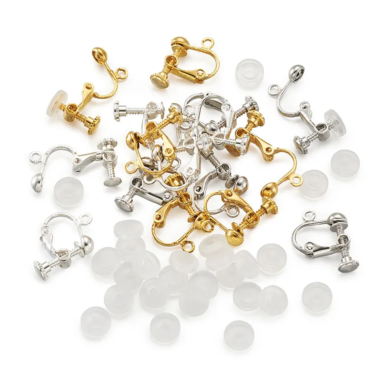 

30pcs/bag Brass Clip on Earring Findings with Plastic Ear Clip pad for Jewelry Making DIY Earring Accessories 17x13.5x5mm