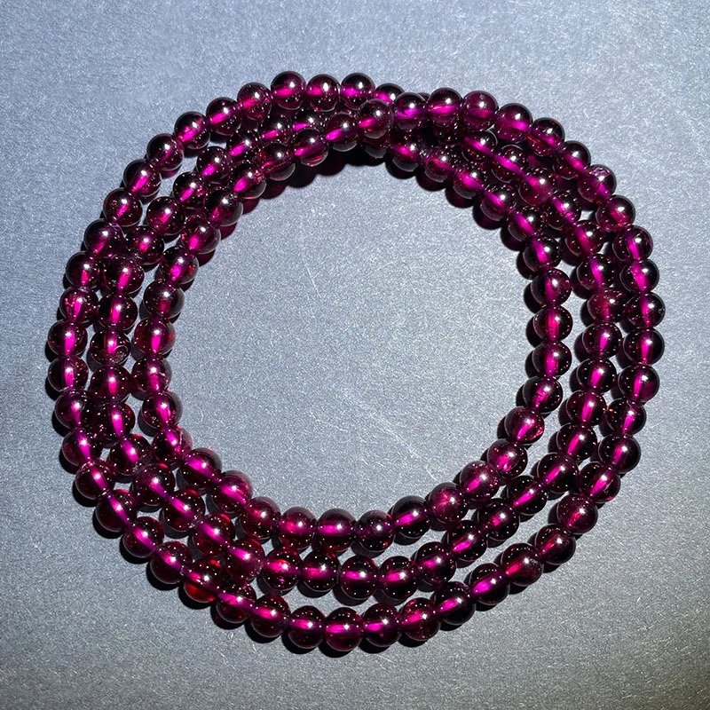 

Dropshipping Purple red Beauty Garnet Natural Stone Bracelets Round Beads Bracelets for Women Gift Three Layers Bracelet Jewelry