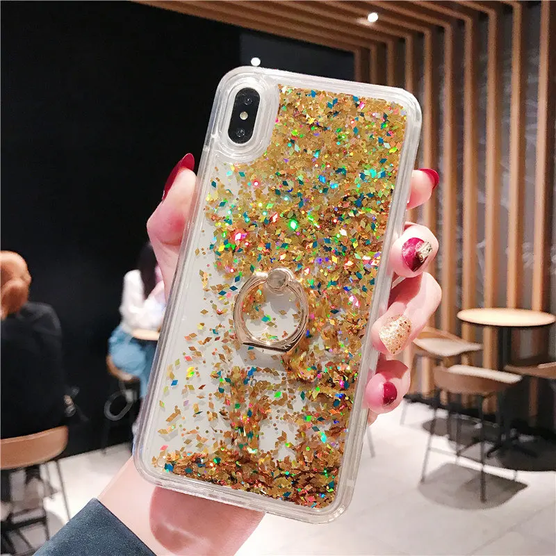 Чехол для телефона с зыбучим песком iPhone X 7 6 6s 8 Plus XS MAX XR динамическими блестками и