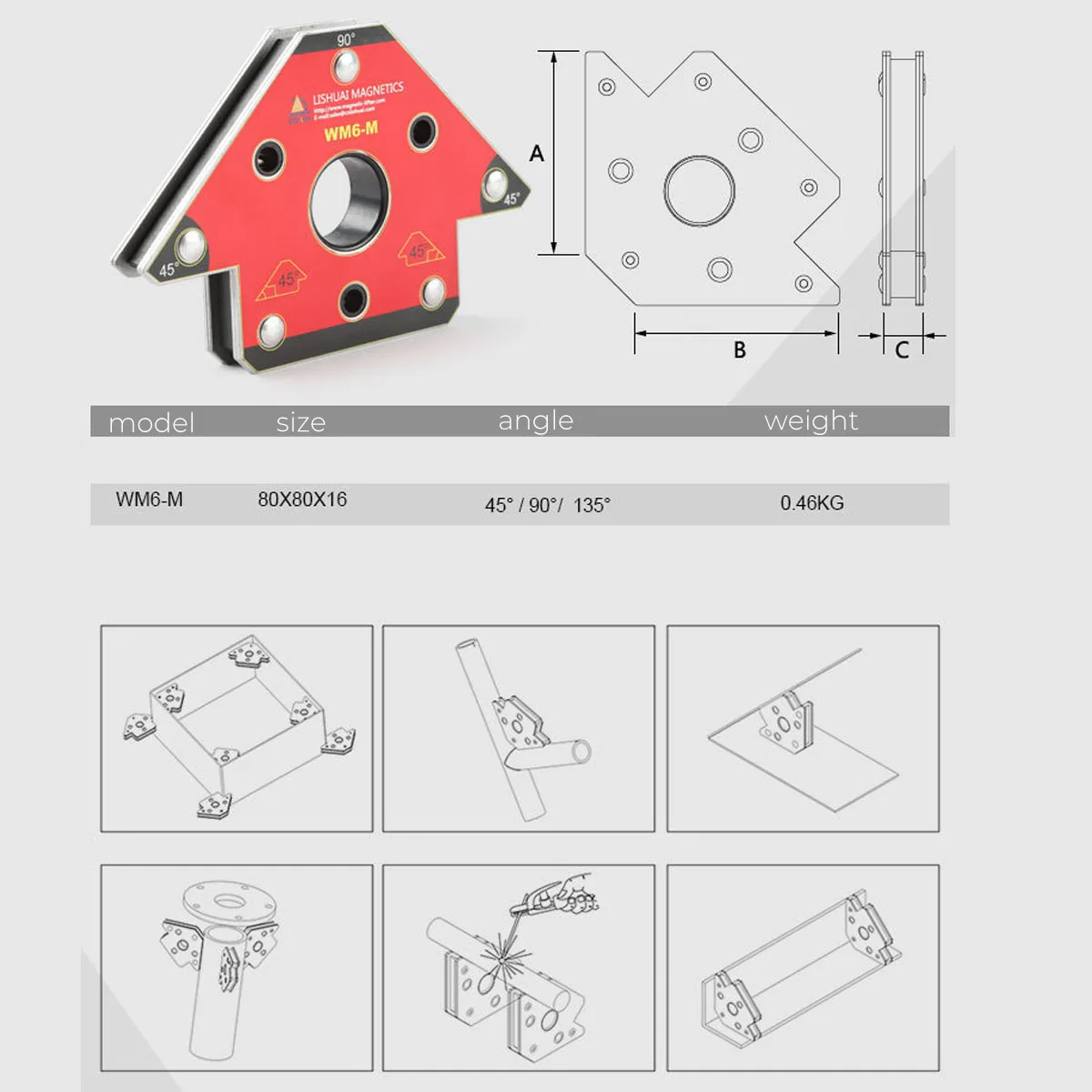

WM6-M Arrow Magnetic Welding Holder Positioner Super Strong Neodymium Welding Magnet WM6 Medium Size 45 90 135 Angles Welding