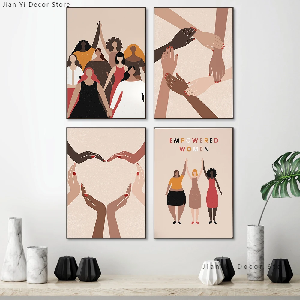 

Постер феминизма в стиле бохо, Женская Картина на холсте Em power ed, Скандинавская девушка, печать силы, Детская Настенная картина, домашний дек...