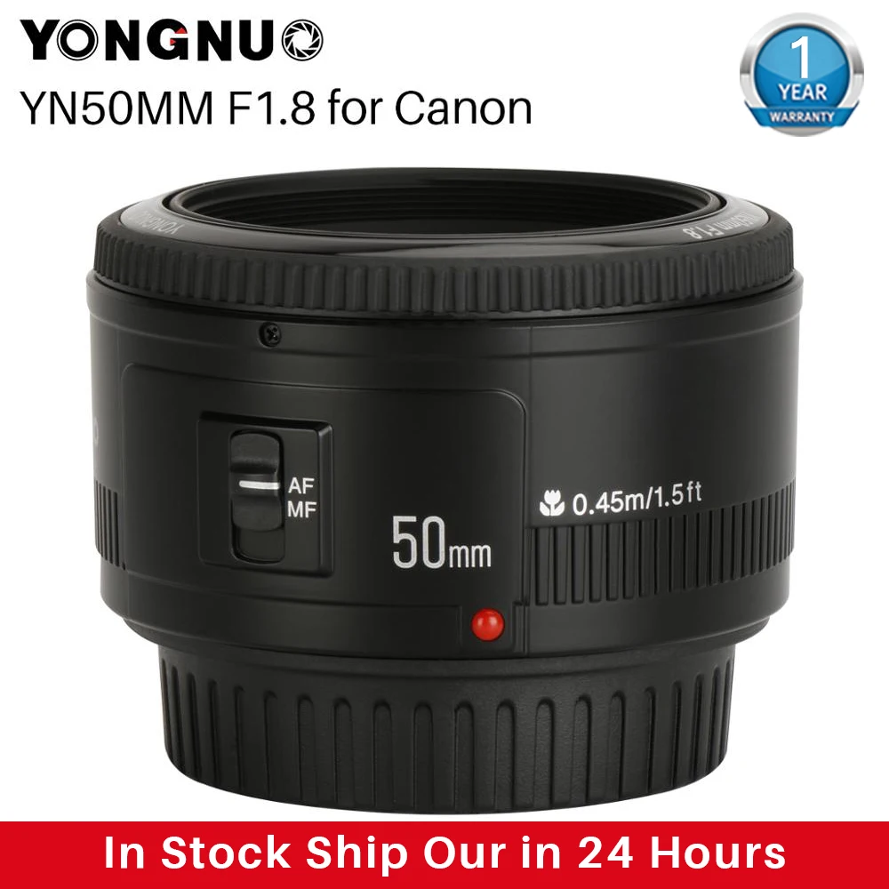 Объектив YONGNUO YN50mm YN50 F1.8 EF EOS 50 мм AF MF для камеры Canon Rebel T6 700D 750D 800D Mark II IV Sony ZV 1 RX100