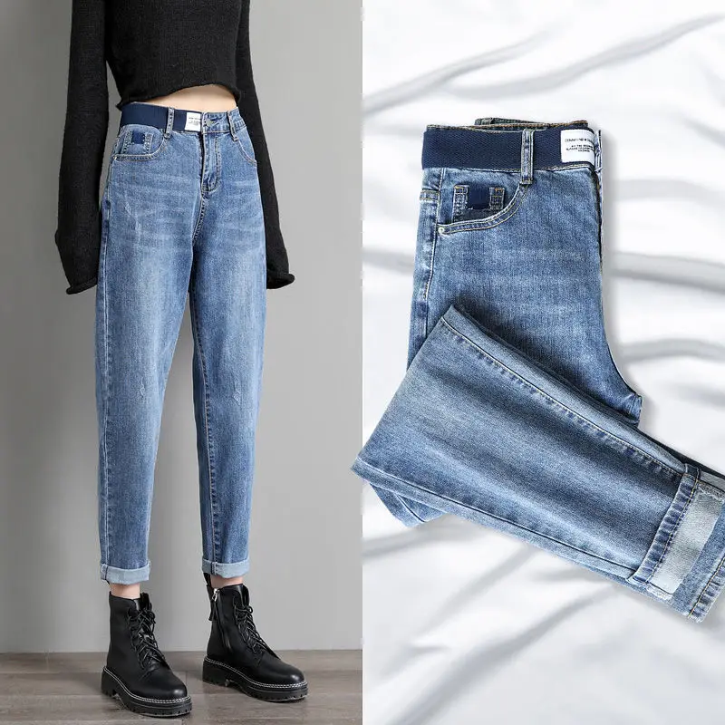 

Women 2021 Spring Autumn High Waist Jeans Female Harem Pants Loose Casual High Street Denim Trousers Lady Vintage Pantalon G164