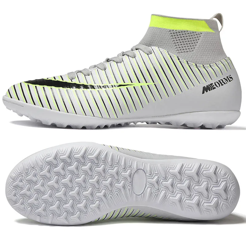 white turf spikes Уличные мужские футбольные бутсы для мальчиков, футбольные бутсы, детские бутсы для тренировок, спортивные кроссовки унисекс, длинные шипы, Футзальная Обувь - Цвет: white turf spikes
