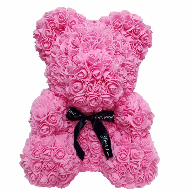 35cm Pink Искусственные цветы Роза медведь многоцветный пластик пена роза цветок плюшевый медведь День Святого Валентина подарок День Рождения Вечеринка весеннее украшение - Цвет: 35cm Pink