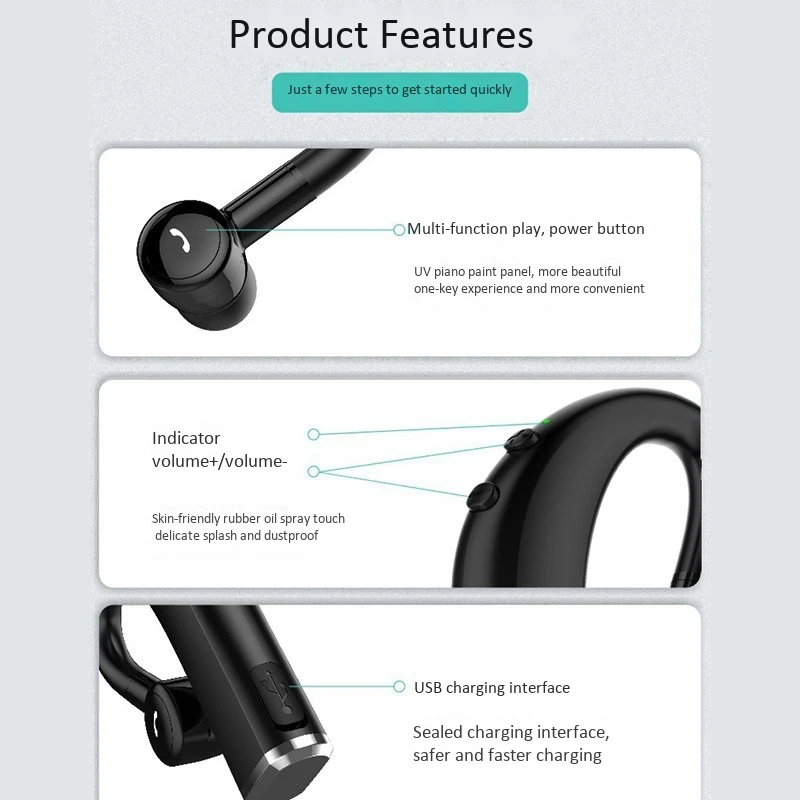 Wireless Bluetooth Earphones Stereo Headset Single Handsfree with Microphone Business Headphones | Электроника