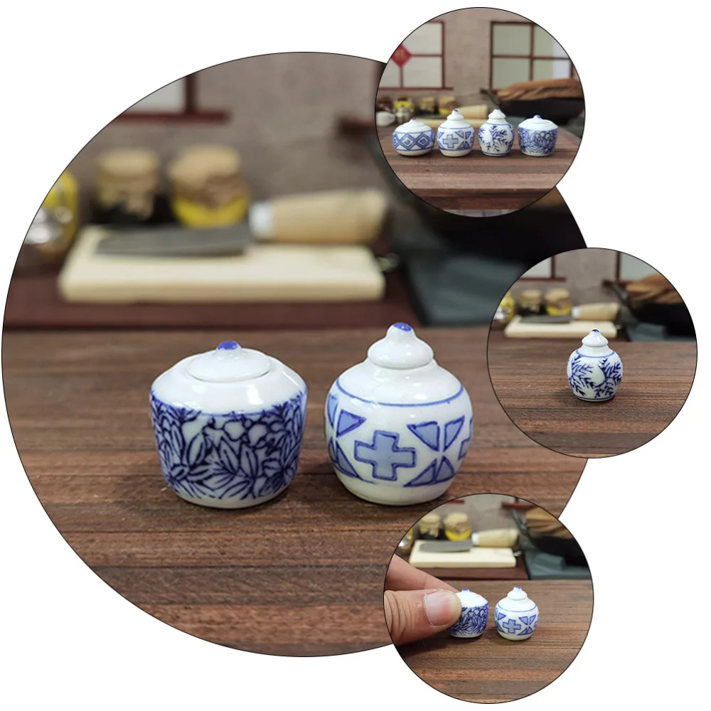 

4Pcs Ceramic Jars Ornament Mini Ceramic Jars Decorations Desktop Centerpiece