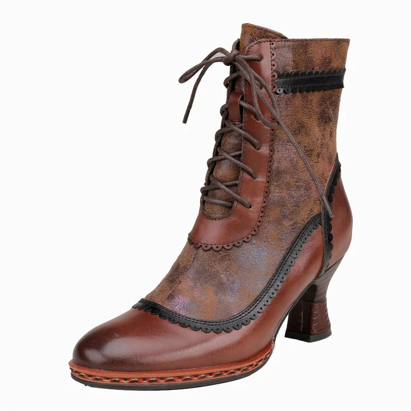 

Johnature Women Boots Shoes 2021 New Genuine Leather Winter Zip Cross-Tied Pointed Toe Handmade Colorful Concise Platform Boots