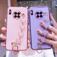 Wrist Bracelet Phone Case For Honor Lite Pro Plus 30i 10i 20i Case Luxury Heart Chain Plating Cover Capa Huawei Nova