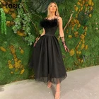 Винтажное платья с перьями для выпускного вечера платье LORIE без бретелек, черное арабское вечернее платье из тюля для свадебной вечеринки