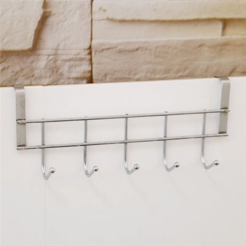 

New Stainless Steel Over-The-Door Hook Rack Silver Simple Hanger Punch-Free Kitchen Door Hook Bathroom Hanging Rack Home Tool