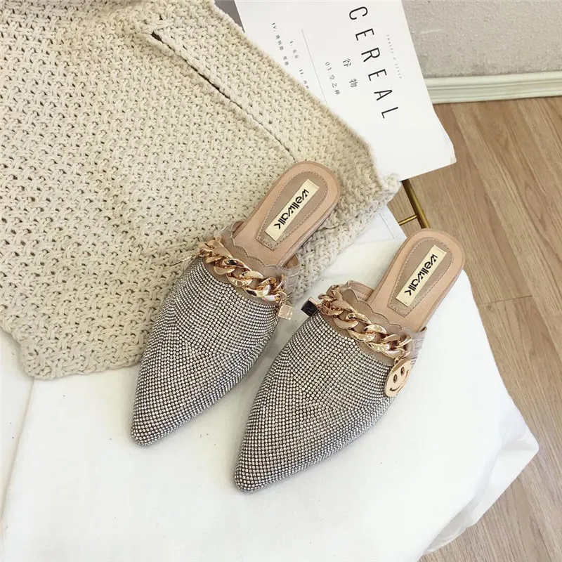 Серебристый Wellwalk/туфли без задника на плоской подошве; шлепанцы с заклепками; женская брендовая обувь с пряжкой; модные женские шлепанцы; Роскошные шлепанцы; Дизайнерская обувь - Цвет: Серебристый