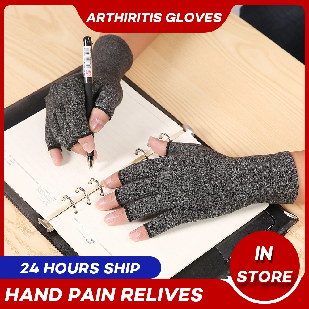 

High Elastic Cotton Compression Gloves Hand Pain Relief Arthritis Gloves Therapy Half Fingers Health Care Arthritis Gloves