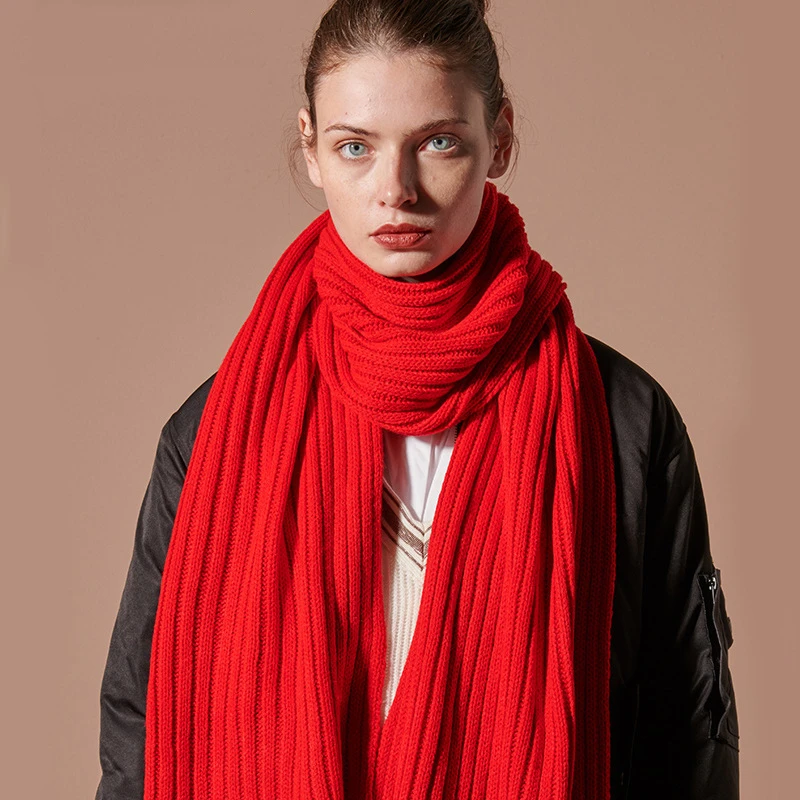 Man Knit Scarf Winter Warm Comfortable Plain Color Classic Thickened Long Mens and Womens Wrap Lovers Fashion