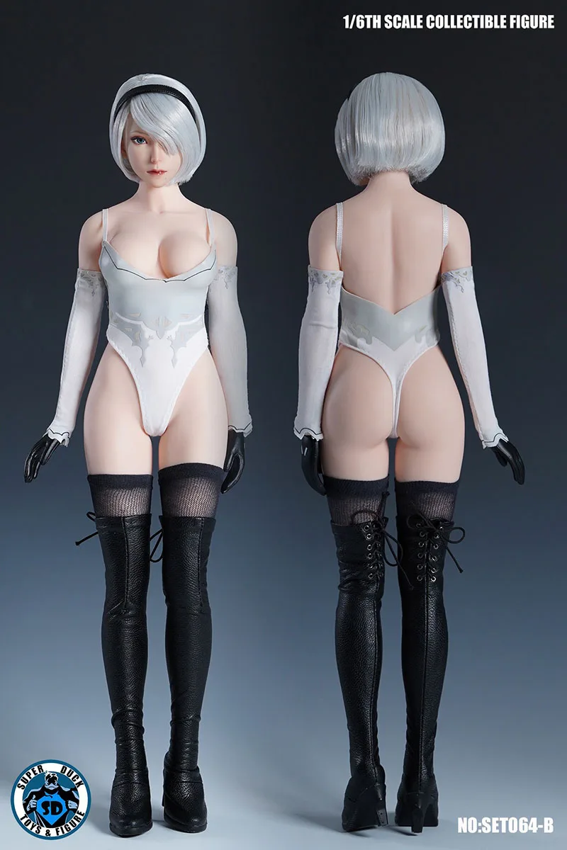 

SUPER DUCK 1/6 SET064 NieR 2B Girl Head Sculpt Clothes Set Female Costume Model For 12'' Action Figure Dolls